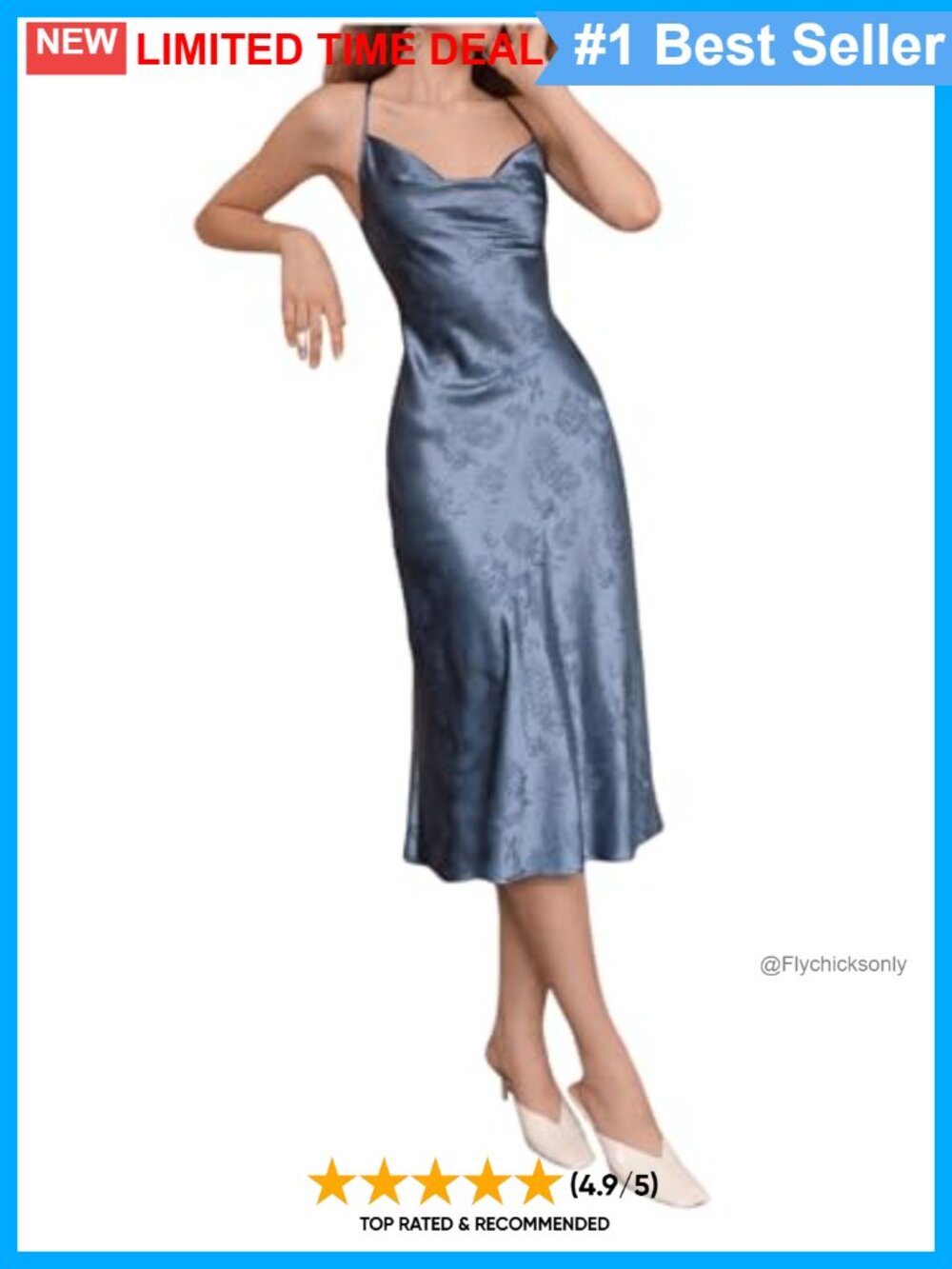 Satin Silk Midi Slip Dress Cowl Neck Spaghetti Strap